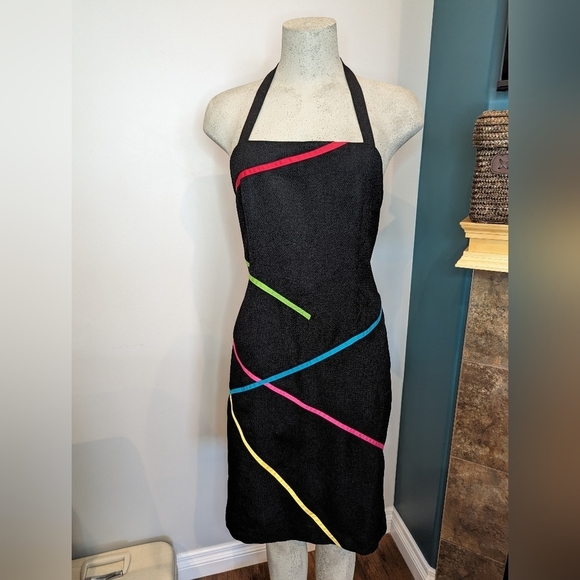 Linea Domani 80's vintage black & neon halter dress, Size 10. - Picture 10 of 11